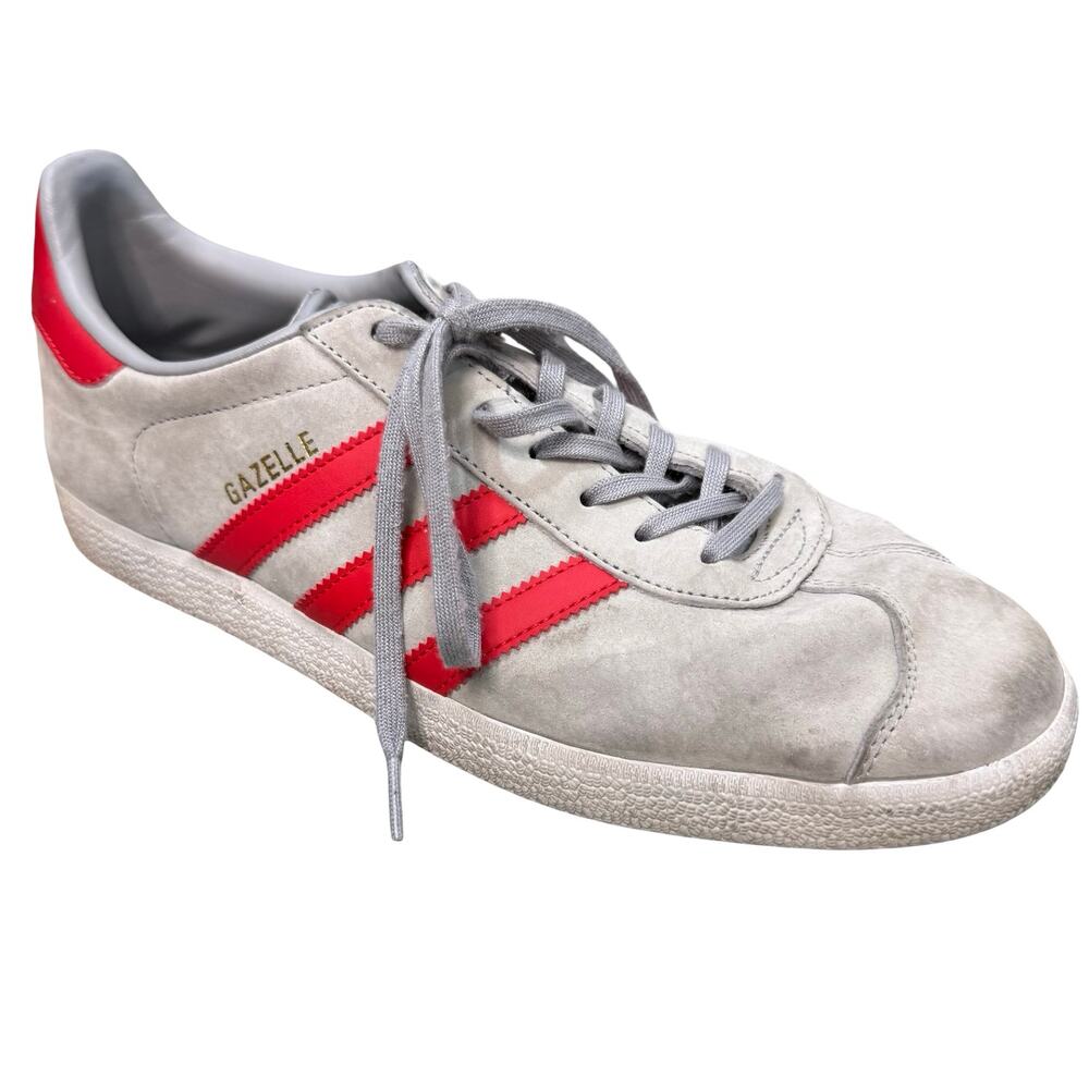 Adidas Gazelle Gray Red Stripes Suede Sneakers BB5257 Men's size 10.5 *GOOD*